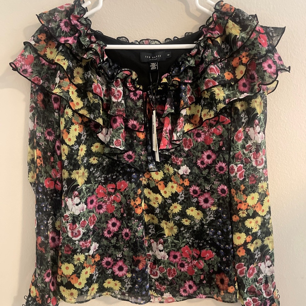 Ted Baker Frilled V neck long sleeves blouse - Picture 3 of 4
